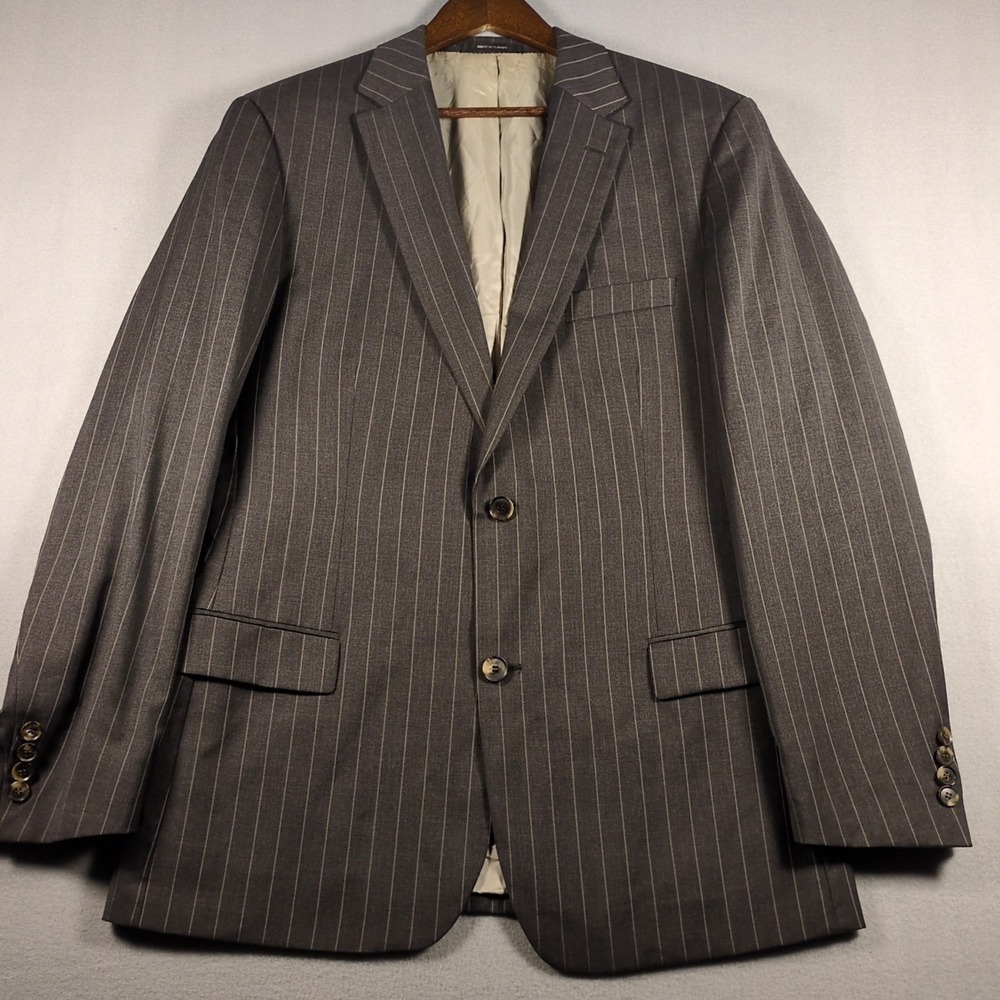 Hugo‎ Boss Bertolucci Movie Suit Coat 44 LONG Gray Pinstripe Wool Sport Jacket